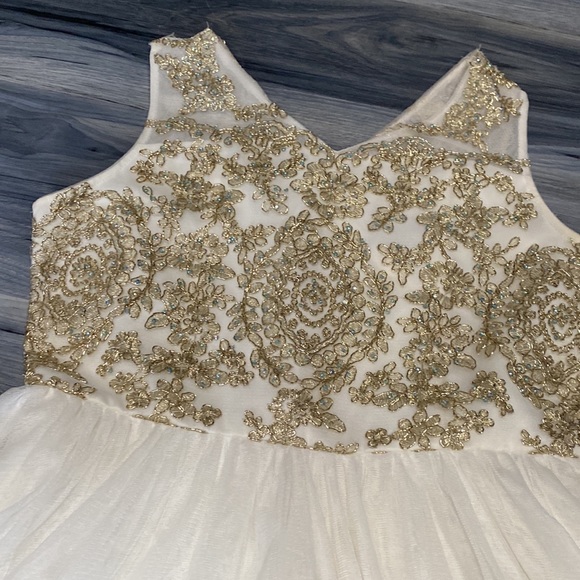 Ivory Gold Mid Knee Dress Size 16 Girls - Picture 3 of 7